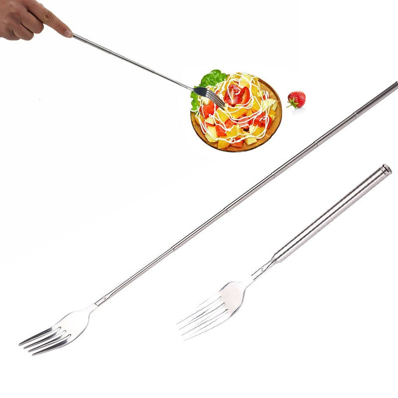 Stainless Steel Western Style BBQ Dinner Fruit Dessert Long Cutlery Forks Telescopic Extendable Fork Kitchen Tool Fruit Tools